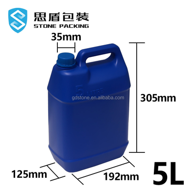 Botella plástica del HDPE químico diario de 35m m tambor plástico 192*125*305m m de 5 litros