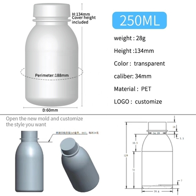 Botellas plásticas 250ml 28g del ANIMAL DOMÉSTICO del plástico transparente de los productos 34m m del hogar