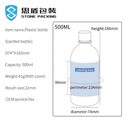 Botella plástica 38g 51g del top del tornillo del ANIMAL DOMÉSTICO de la funda 1000ml 500ml del encogimiento