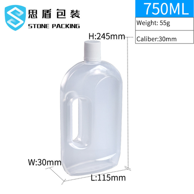 Botella plástica translúcida 750ml del calibre 30m m con la manija