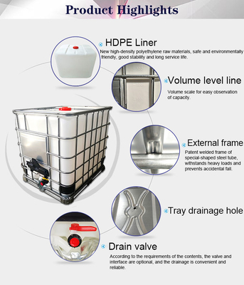 DC53D de acero galvanizado IBC Tote Liquid Packaging químico plástico